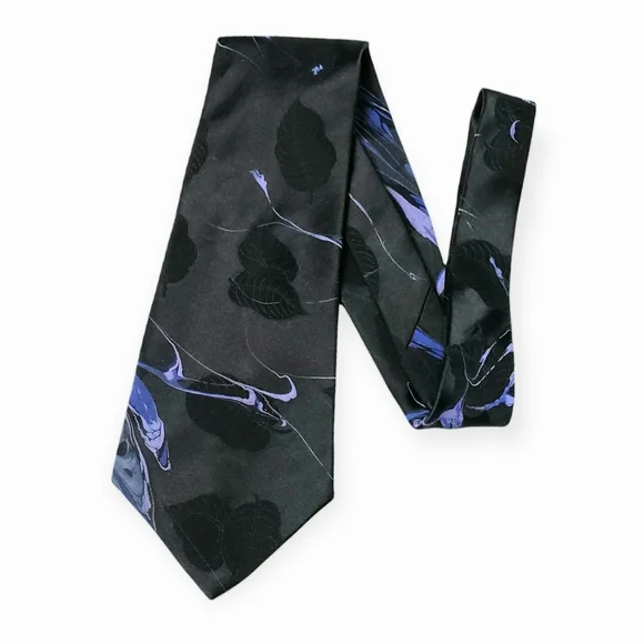 Like New Hand Painted 100% Silk Tie Cravat by De Lange Black Purple Abstract - Picture 1 of 7